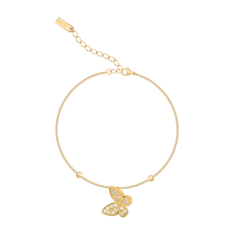 Moonstone Women's and Ladies Fashion Jewelry Elegant Butterfly Cubic Zirconia Stainless Steel Snake Chain Bracelet Accessories, Gold - Image 1