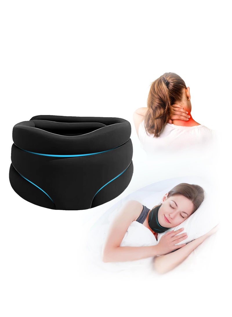 Excefore دعامة الرقبة Cervicorrect، دعامات الرقبة لآلام الرقبة والدعم، مضادة للشخير، طوق عنق الرحم، دعامة الرقبة للنوم من الإسفنج الناعم، دعم الرقبة للحفاظ على ثبات الفقرات وتخفيف آلام الرقبة، أسود - Image 1