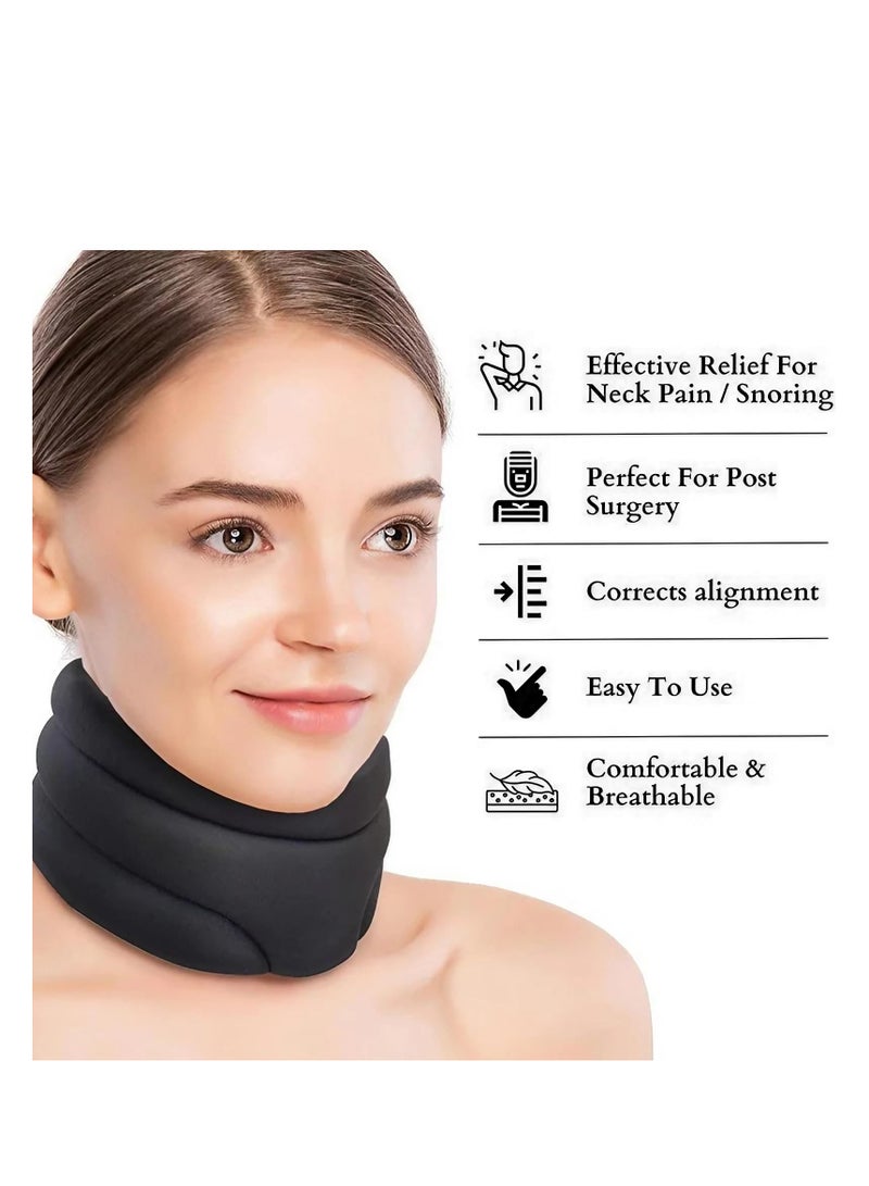 Excefore دعامة الرقبة Cervicorrect، دعامات الرقبة لآلام الرقبة والدعم، مضادة للشخير، طوق عنق الرحم، دعامة الرقبة للنوم من الإسفنج الناعم، دعم الرقبة للحفاظ على ثبات الفقرات وتخفيف آلام الرقبة، أسود - Image 2
