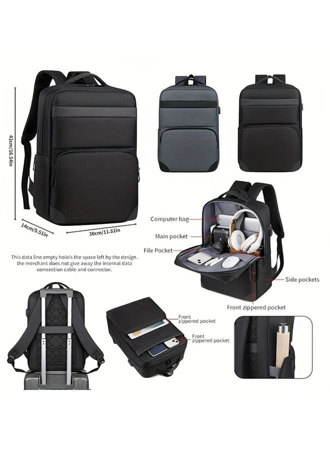 Black Mens Waterproof Oxford Laptop Backpack Large Capacity Business School Bag - Image 2