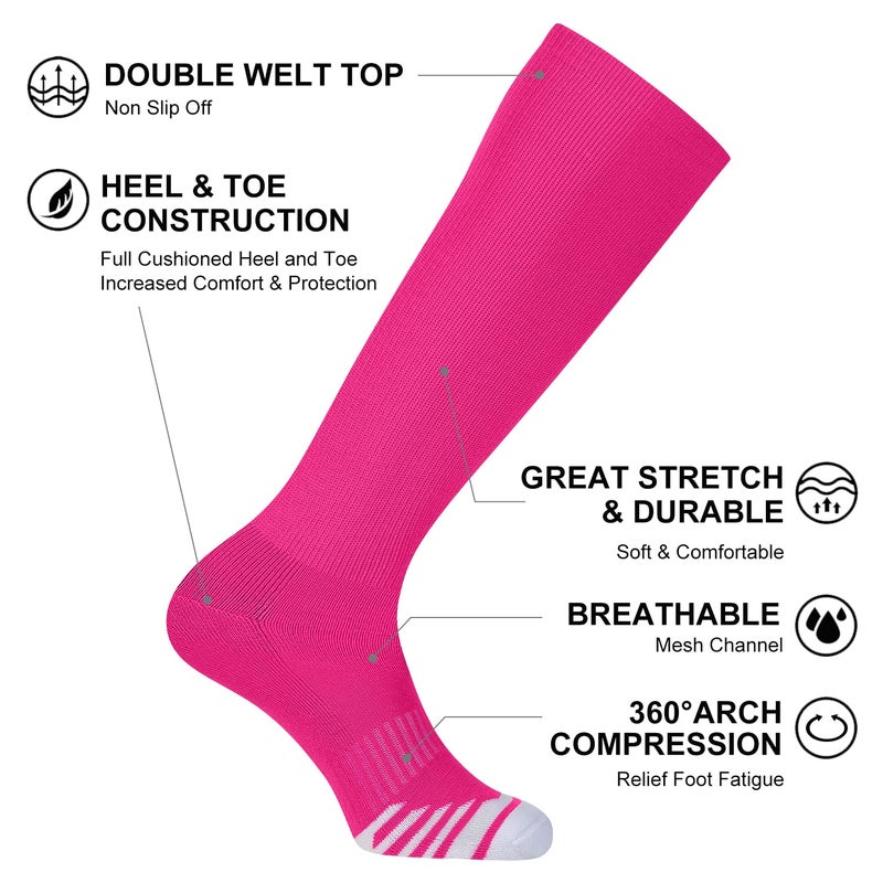 FITRELL 2 Pack Baseball Soccer Softball Socks for Kids Youth Men & Women Over-the-Calf Knee High Football Socks, nfl, Hot Pink, Small - Image 4