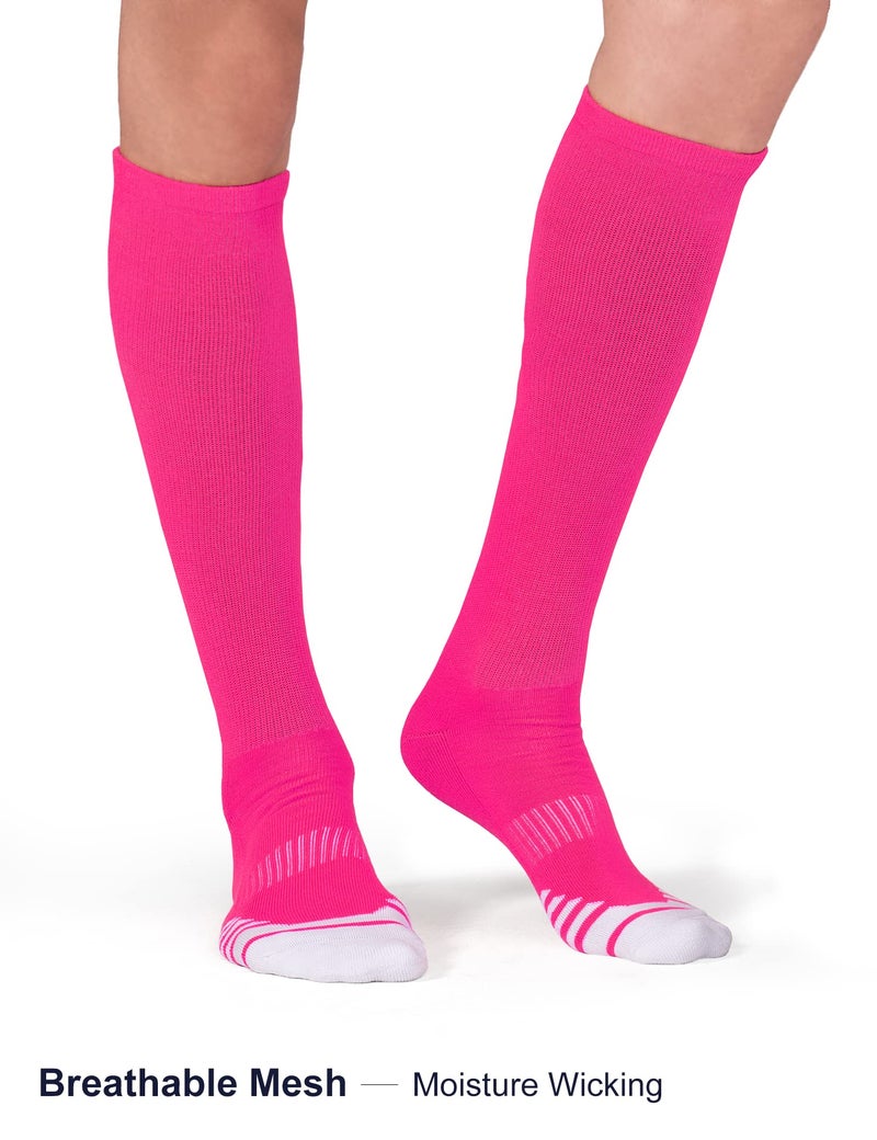 FITRELL 2 Pack Baseball Soccer Softball Socks for Kids Youth Men & Women Over-the-Calf Knee High Football Socks, nfl, Hot Pink, Small - Image 2