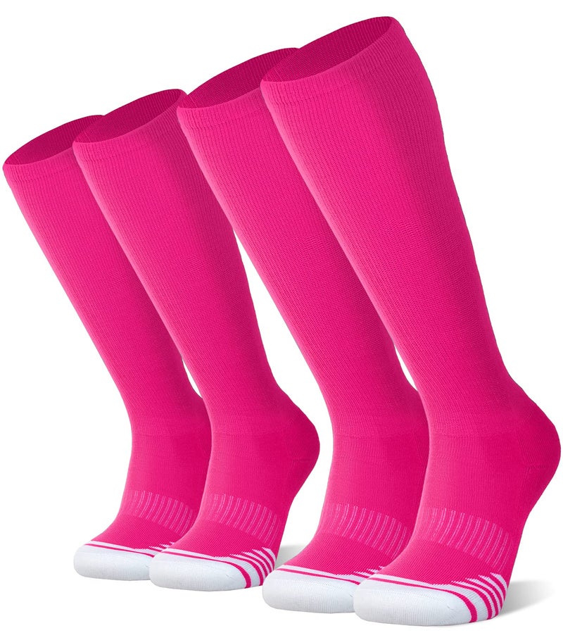 FITRELL 2 Pack Baseball Soccer Softball Socks for Kids Youth Men & Women Over-the-Calf Knee High Football Socks, nfl, Hot Pink, Small - Image 1