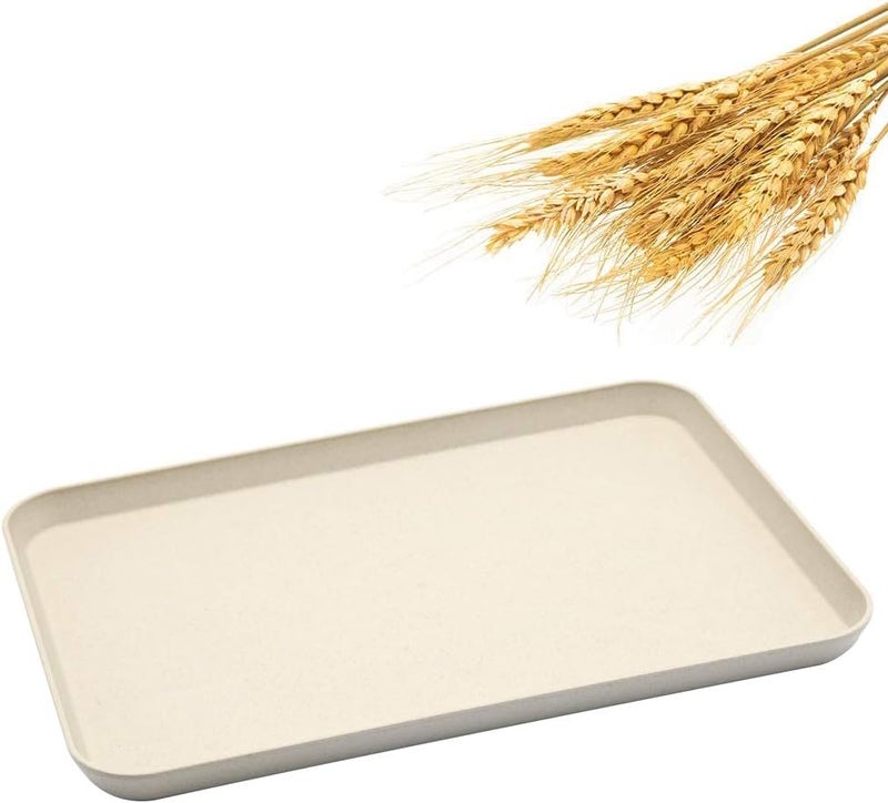 SNOMEL Dinner and Serving Tray Decorative Unbreakable Wheat Straw Tea Platter for Couch Party Dining Picnic Snack Appetizer Beige - Image 1