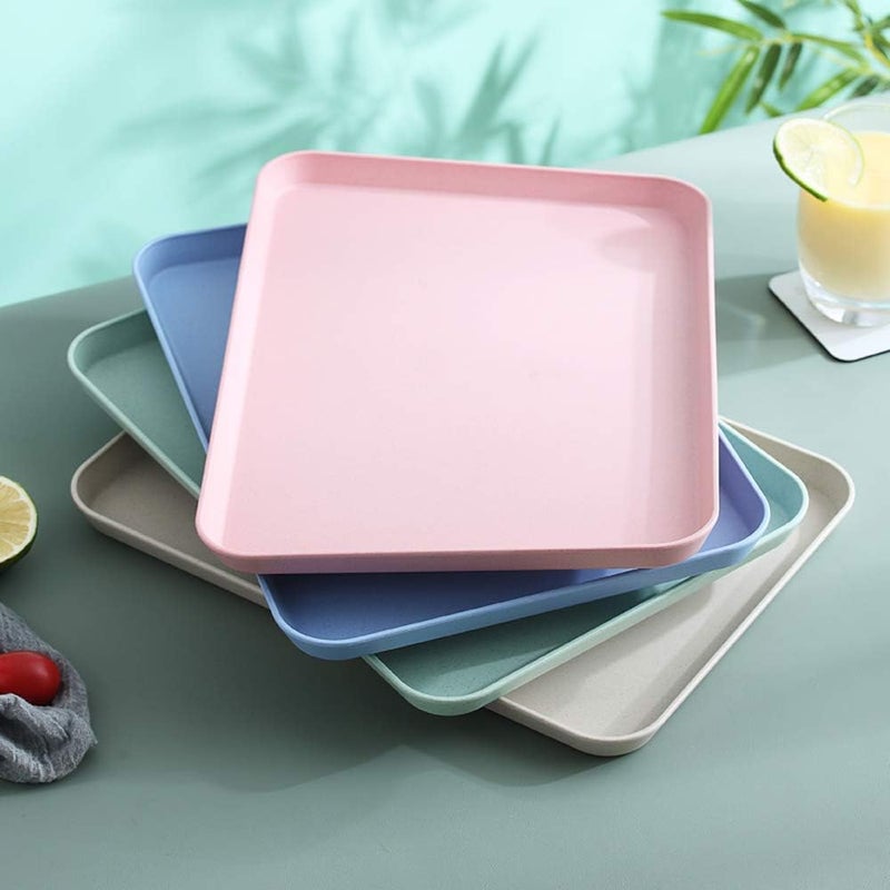 SNOMEL Dinner and Serving Tray Decorative Unbreakable Wheat Straw Tea Platter for Couch Party Dining Picnic Snack Appetizer Beige - Image 5