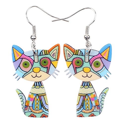 BONSNY Acrylic Drop Cat Earrings Pets Funny Design 7 Color Lovely Gift For Women By The Bonsny (Blue) - Image 1