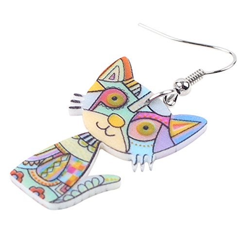 BONSNY Acrylic Drop Cat Earrings Pets Funny Design 7 Color Lovely Gift For Women By The Bonsny (Blue) - Image 3