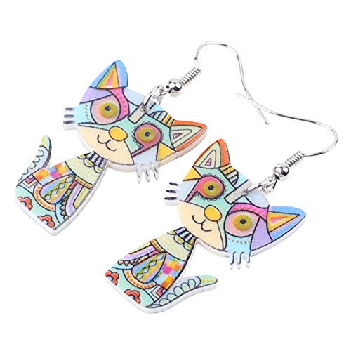BONSNY Acrylic Drop Cat Earrings Pets Funny Design 7 Color Lovely Gift For Women By The Bonsny (Blue) - Image 2