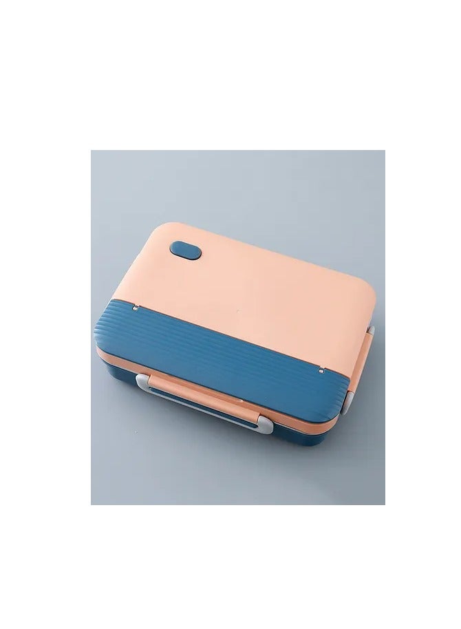 Beetles Japanese stainless steel lunch box 930ml 4 Compartment Lunch Box with spoon & chopsticks- Navy & Pink - Image 1