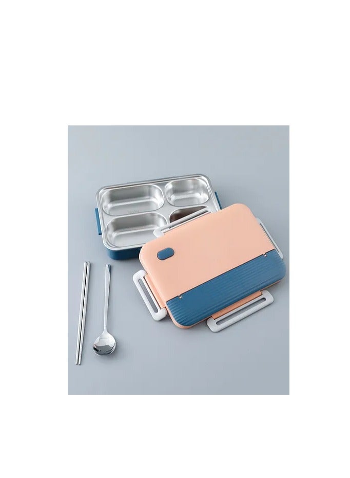 Beetles Japanese stainless steel lunch box 930ml 4 Compartment Lunch Box with spoon & chopsticks- Navy & Pink - Image 3
