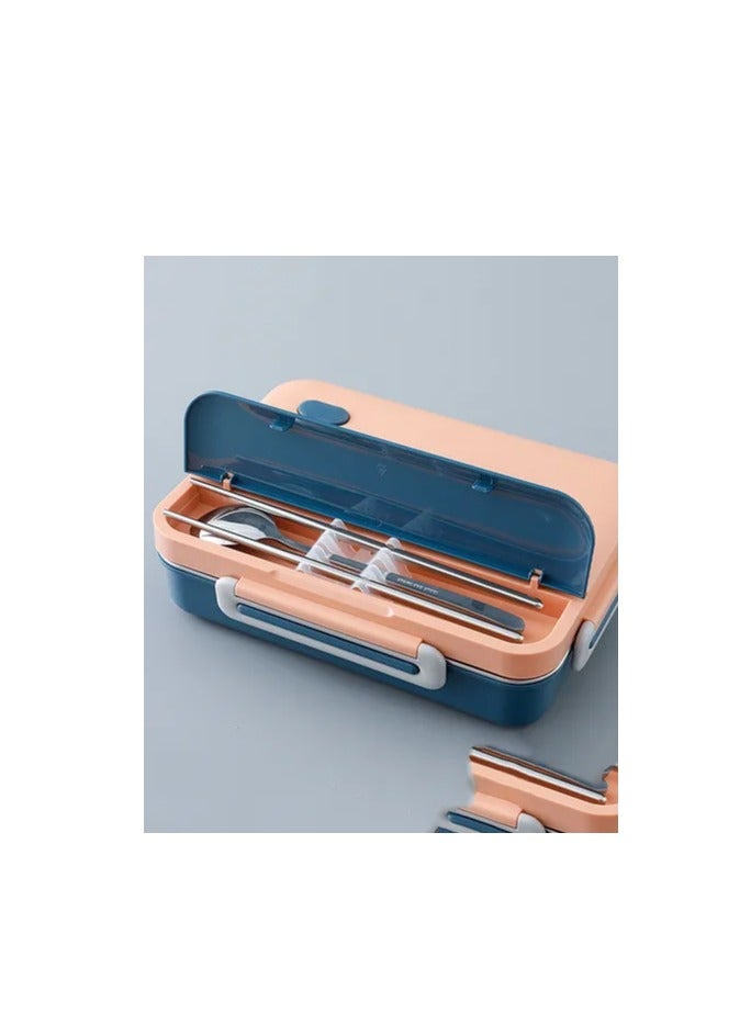 Beetles Japanese stainless steel lunch box 930ml 4 Compartment Lunch Box with spoon & chopsticks- Navy & Pink - Image 2