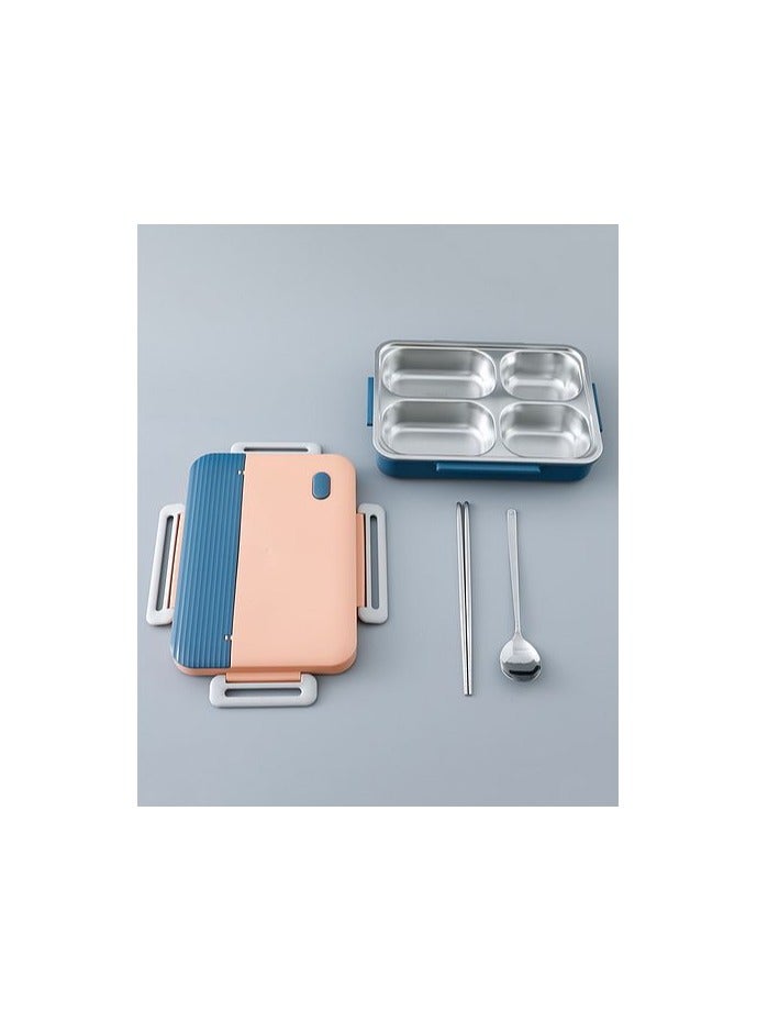Beetles Japanese stainless steel lunch box 930ml 4 Compartment Lunch Box with spoon & chopsticks- Navy & Pink - Image 4
