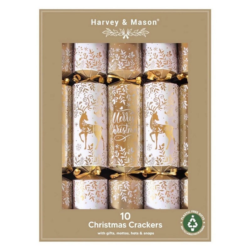 RSW 10 Gold Reindeer 14-Inch Christmas Crackers – Holiday Party Favors, Festive Fun, and Seasonal Decor for Kids and Family, Christmas Celebration Essentials - Image 1