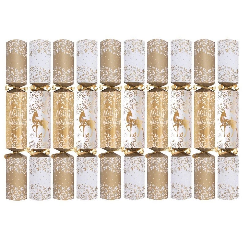 RSW 10 Gold Reindeer 14-Inch Christmas Crackers – Holiday Party Favors, Festive Fun, and Seasonal Decor for Kids and Family, Christmas Celebration Essentials - Image 2