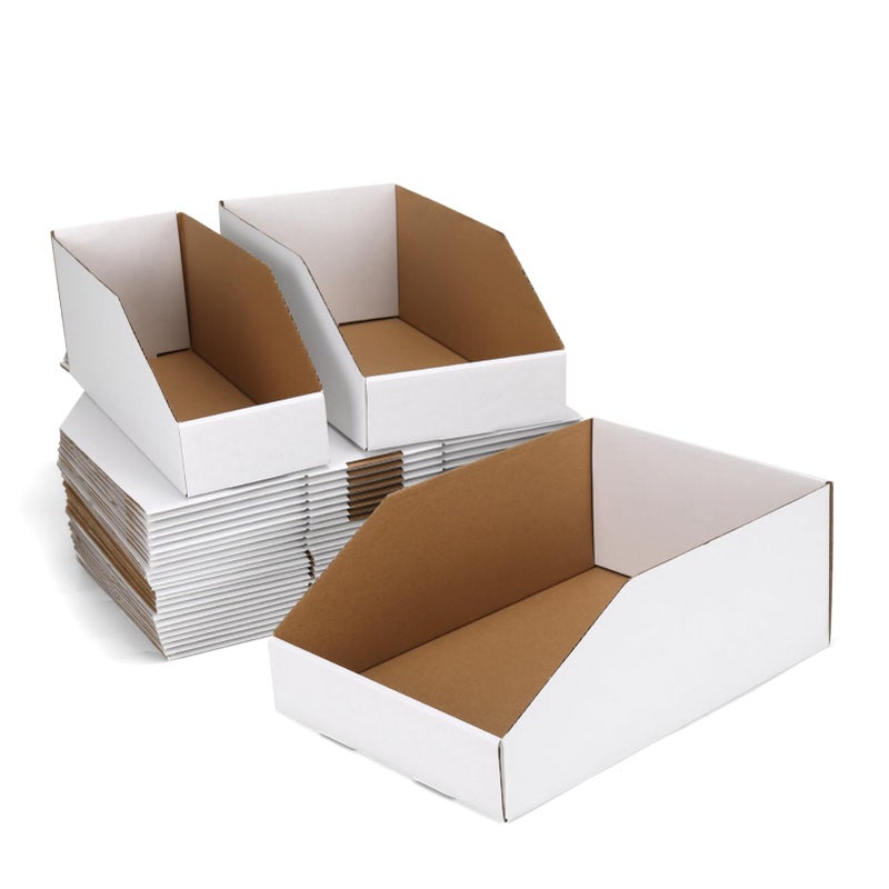 ZBEIVAN Cardboard Storage Bins Boxes 30 Packs, Easy Assembly Pantry Organizer Bins for Shelf, White (12x4x4.5, 12x6x4.5, 12x8x4.5 Inches) - Image 1