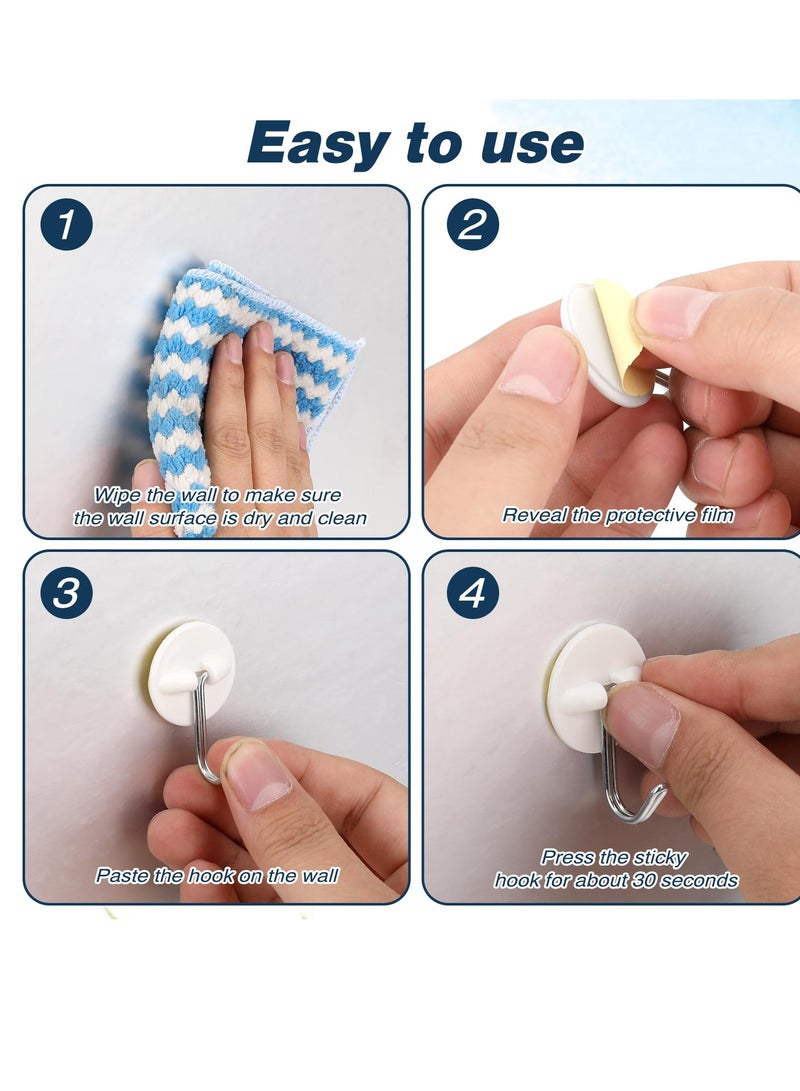 Excefore Round Plastic Hooks, 24 Pcs Small Self Stick Hooks, for Hanging Wall Hooks White Self Adhesive Hooks, Seamless Self Sticky Hook, Waterproof Oil Proof Stainless Hooks, for Kitchen Bathroom Office  - Image 3