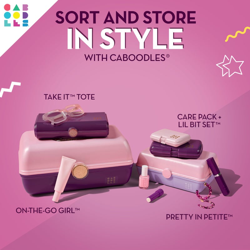 Caboodles On-The-Go Girl Makeup Box, Two-Tone Violet on Silver Sparkle, Hard Plastic Makeup Organizer Box, Built-In Mirror, Secure Latch for Safe Travel, Spacious Storage for Large Items - Image 3