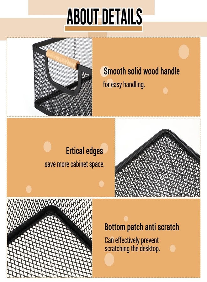 Rtteri 4 Pack Black Metal Wire Basket with Wood Handle 2 Size Metal Mesh Wire Storage Bin Basket for Pantry Snacks Storage Kitchen Organizing - Image 3