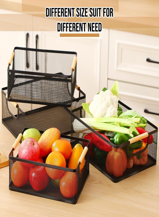 Rtteri 4 Pack Black Metal Wire Basket with Wood Handle 2 Size Metal Mesh Wire Storage Bin Basket for Pantry Snacks Storage Kitchen Organizing - Image 4