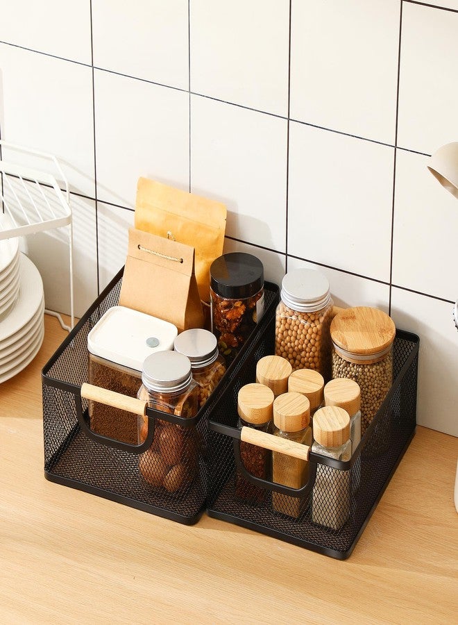 Rtteri 4 Pack Black Metal Wire Basket with Wood Handle 2 Size Metal Mesh Wire Storage Bin Basket for Pantry Snacks Storage Kitchen Organizing - Image 5