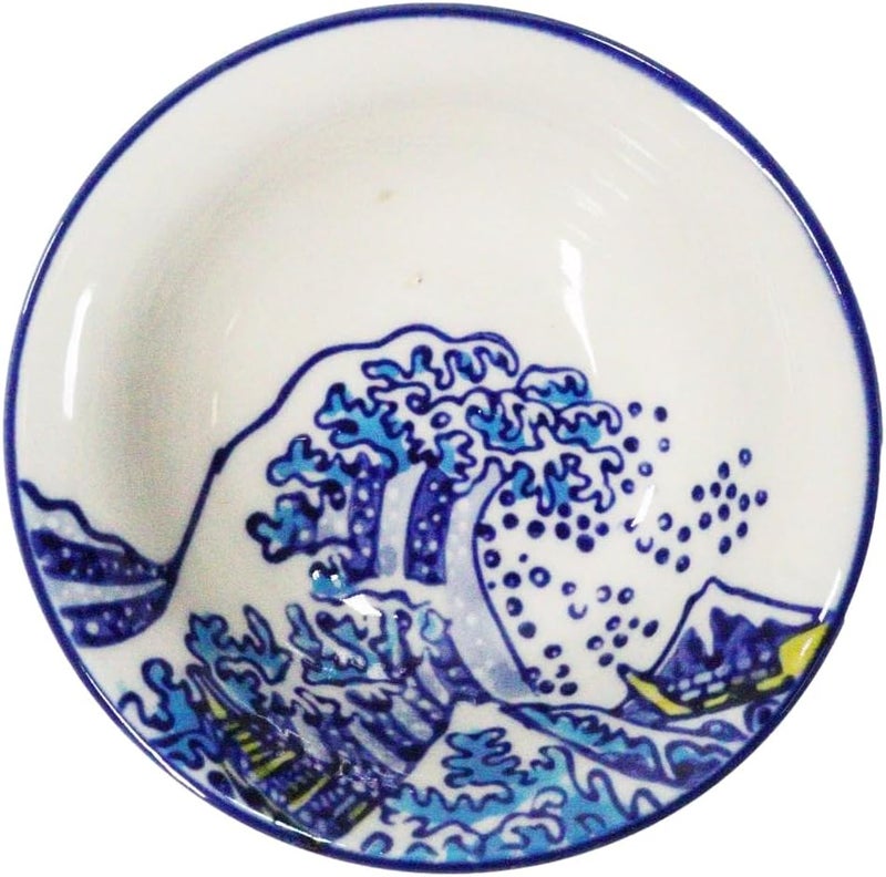 Ebros Gift Pack Of 8 White And Blue Contrast Hokusai The Great Wave Of Kanagawa With Mount Fuji Round Sauce Dishes Bowls Set 375 Diameter - Image 1