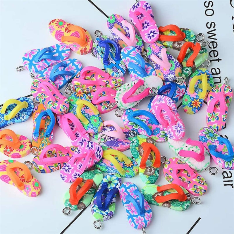 klarako 30pcs Clay Flip Flop Pendant Charms Polymer Clay Charm Pendants for DIY Craft Bag Decor Jewelry Making - Image 4