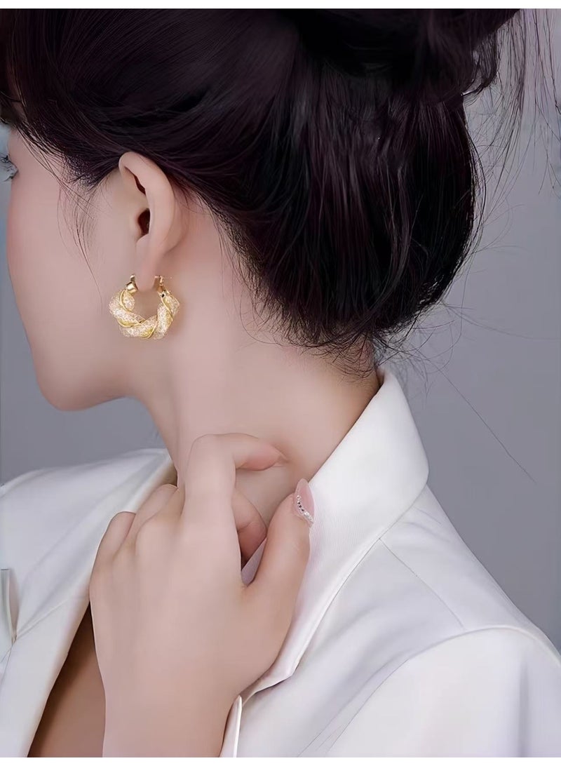 Wisalia Gold Hoop Earrings for Women, Light Gold Plated with Woven Texture & Sparkling Crystals, Elegant Hypoallergenic for Daily & Party - Image 3