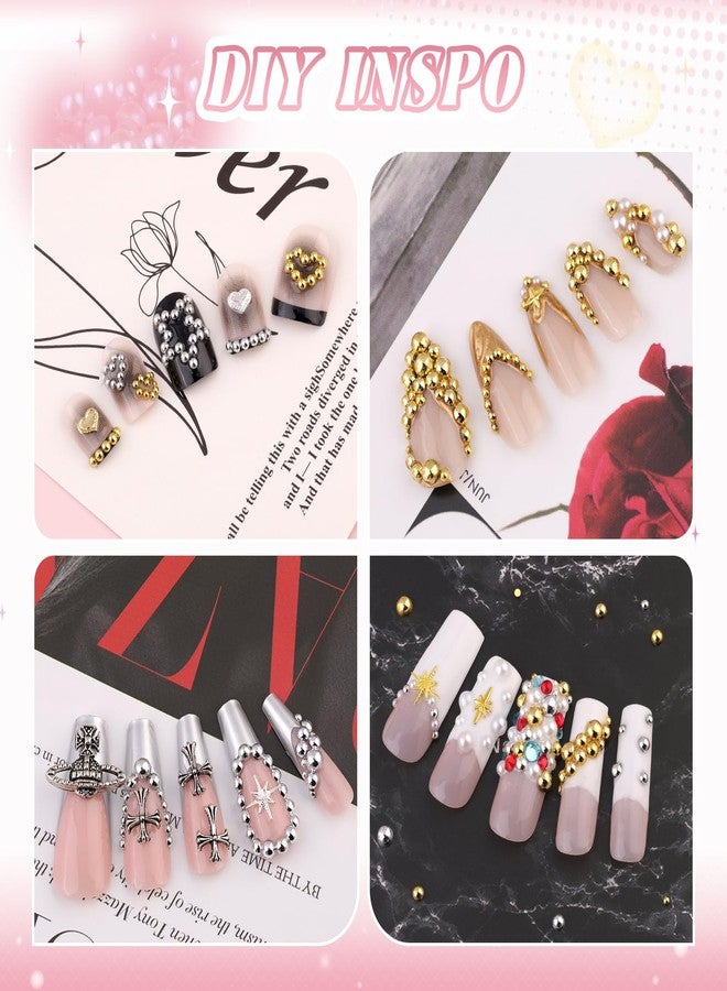 BELLEBOOST Silver and Gold Nail Charms and Gems, 1.5-5mm Half Round Flatback Nail Pearls Ball Beads for Nails with Pickup Pencil and Tweezers, Pearl Nail Charm Rhinestones for Crafting Face Hair Manicure DIY - Image 3
