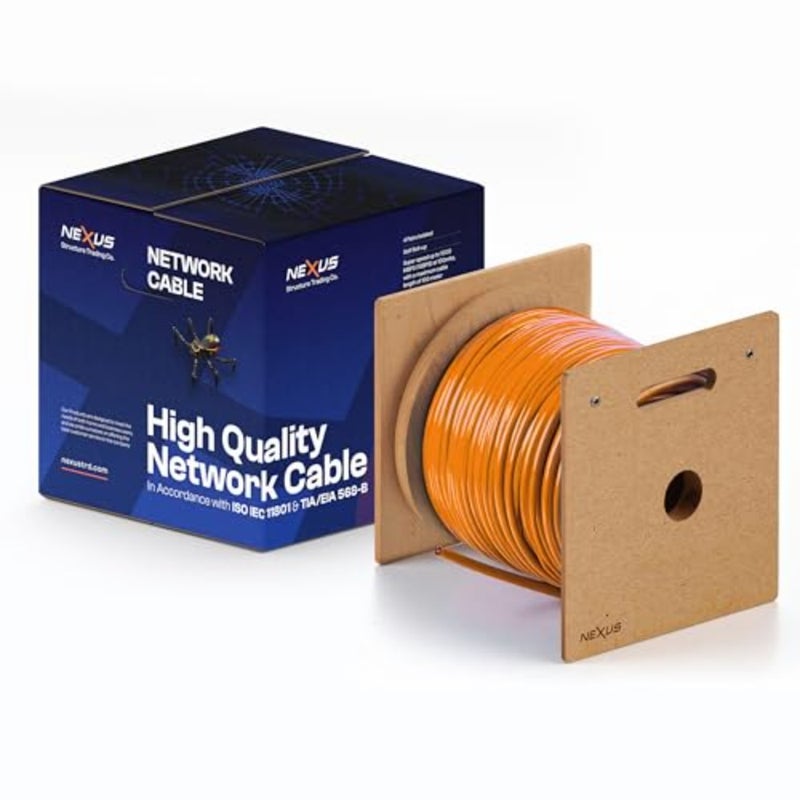NEXUS CAT6A UTP 305m 23 AWG موصل نحاسي كامل للاستخدام الخارجي، أسود، 10 جيجابت في الثانية/500 ميجا هرتز، كابل شبكة عالي السرعة مقاوم للطقس تم اختباره بواسطة Fluke مع بكرة ذاتية اللف - Image 1