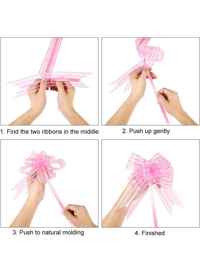 Generic 20 Pack Pink Pull Bows for Gift Wrapping, Large 50mm Organza Pulled Bow for  Birthday Present Decor Bouquet Boxes Hampers Flower Wedding Gift Baskets Ties  - Image 3