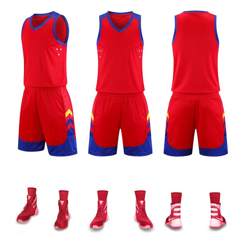 Generic Wholesale New Basketball Uniform Suit Mens Group Purchase Primary and Secondary School Student Sports Jersey Quick-Drying Training Camp Basketball Jersey Red 886