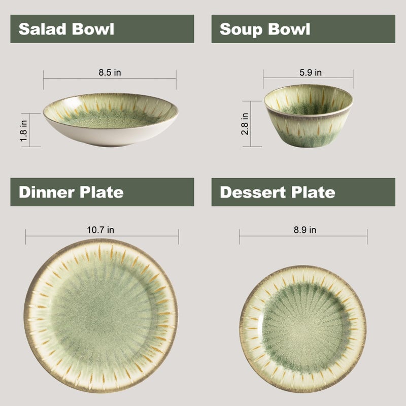 Miss Yip MissYip Melamine Dinnerware Set, 16 Piece for 4, Unbreakable Kitchen Plastic Plates and Bowls set, Indoor and Outdoor Use Tableware, BPA Free, Dishwasher Top Safe, Not Microwave, Not Oven(Green) - Image 2