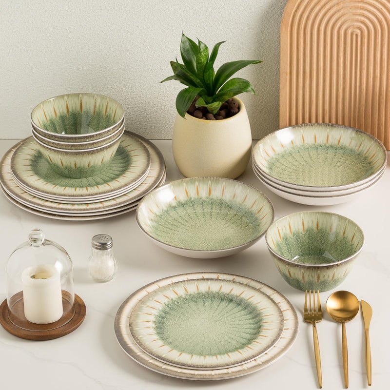 Miss Yip MissYip Melamine Dinnerware Set, 16 Piece for 4, Unbreakable Kitchen Plastic Plates and Bowls set, Indoor and Outdoor Use Tableware, BPA Free, Dishwasher Top Safe, Not Microwave, Not Oven(Green) - Image 1