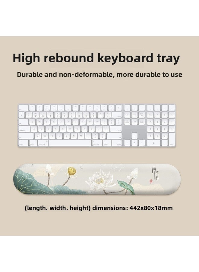 Artistic Lotus Lotus Wrist Mouse Pad National Style Artistic Elegant Simple Notebook Keyboard Holster Office Wrist Holster-Color:Milk Silk + Memory Foam + Rubber Bottom-Pattern:Golden Lotus Lotus [keyboard Holder]  - Image 1