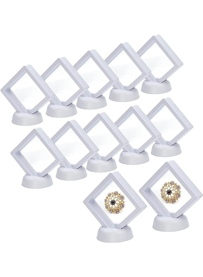 KASTWAVE 3D Floating Thin Film Jewelry Storage Box, Transparent Frame Display Case Holder for Ring Necklace Bracelet Earring, Dustproof Challenge Coin Medallion Display Case Stand (White) - Image 1