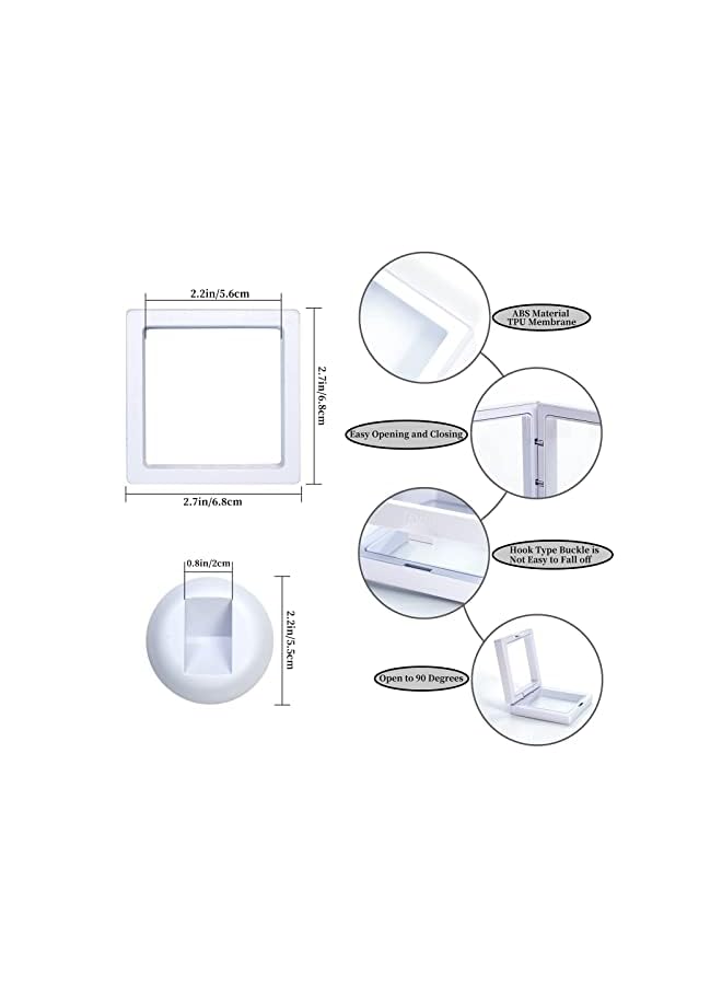 KASTWAVE 3D Floating Thin Film Jewelry Storage Box, Transparent Frame Display Case Holder for Ring Necklace Bracelet Earring, Dustproof Challenge Coin Medallion Display Case Stand (White) - Image 3