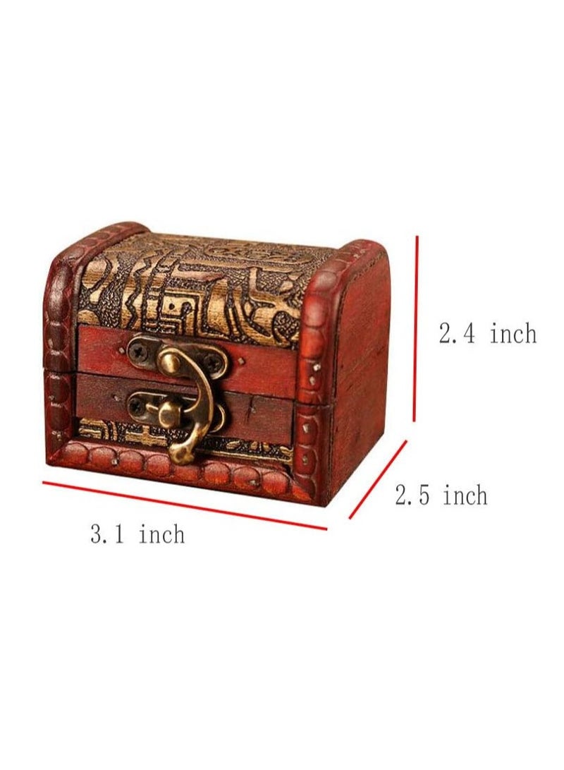 2 Pack Vintage Small Jewelry Box, 3-inch Handmade Wooden Storage Box, Treasure Storage Box Gift Box with Metal Lock (Grass Flowers) - Image 2