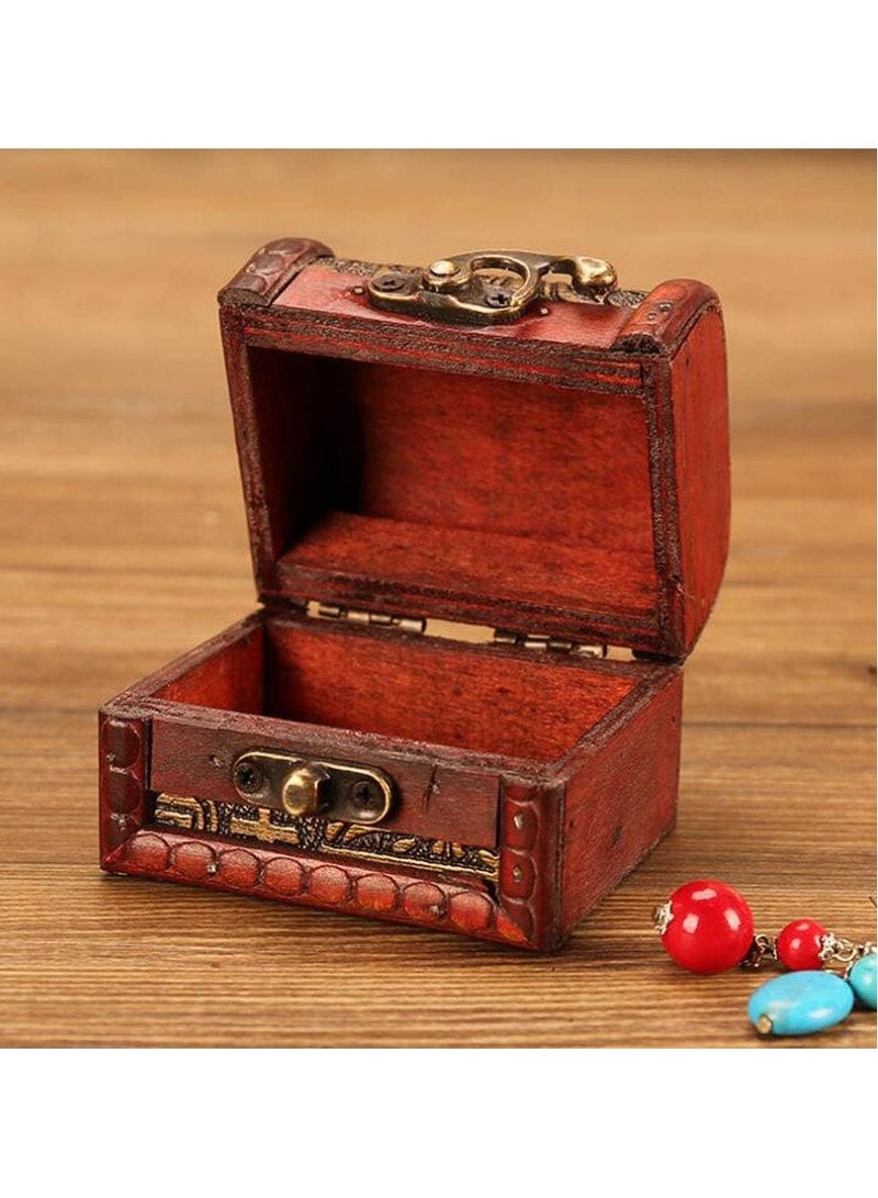 2 Pack Vintage Small Jewelry Box, 3-inch Handmade Wooden Storage Box, Treasure Storage Box Gift Box with Metal Lock (Grass Flowers) - Image 4