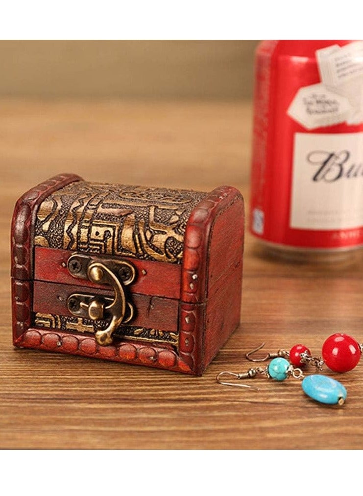 2 Pack Vintage Small Jewelry Box, 3-inch Handmade Wooden Storage Box, Treasure Storage Box Gift Box with Metal Lock (Grass Flowers) - Image 3