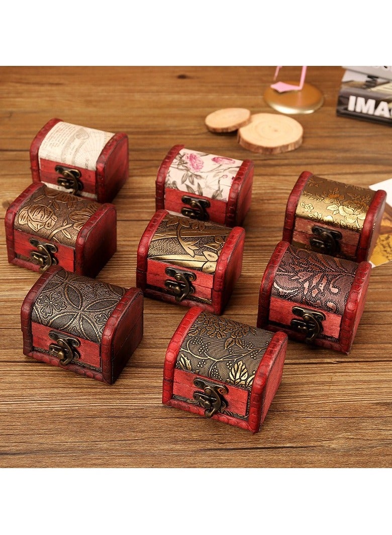 2 Pack Vintage Small Jewelry Box, 3-inch Handmade Wooden Storage Box, Treasure Storage Box Gift Box with Metal Lock (Grass Flowers) - Image 5