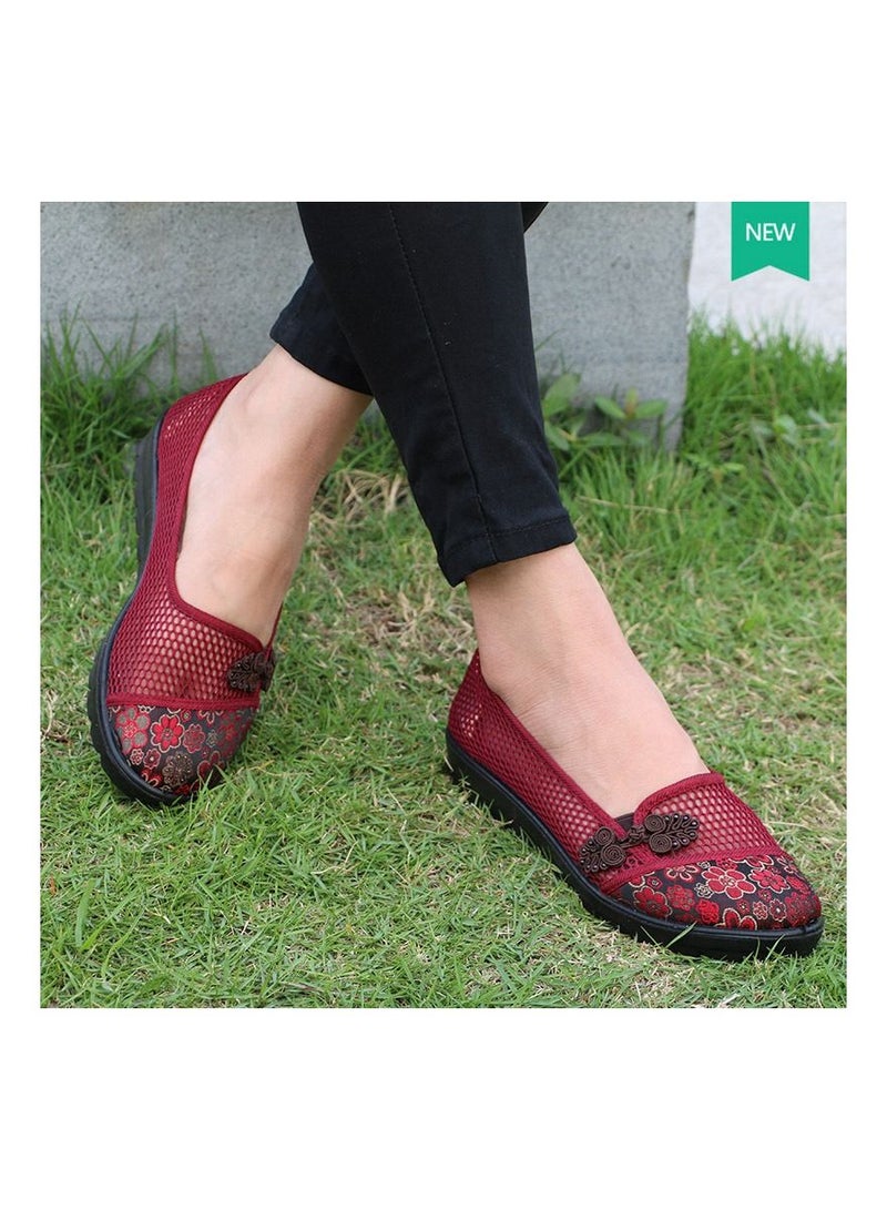 Loquat Women Mesh Shoes Breathable Flat Sole Sandals Red - Image 2
