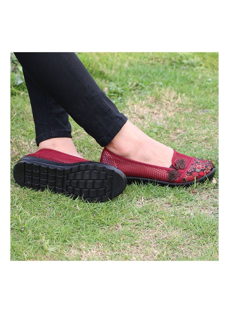 Loquat Women Mesh Shoes Breathable Flat Sole Sandals Red - Image 3