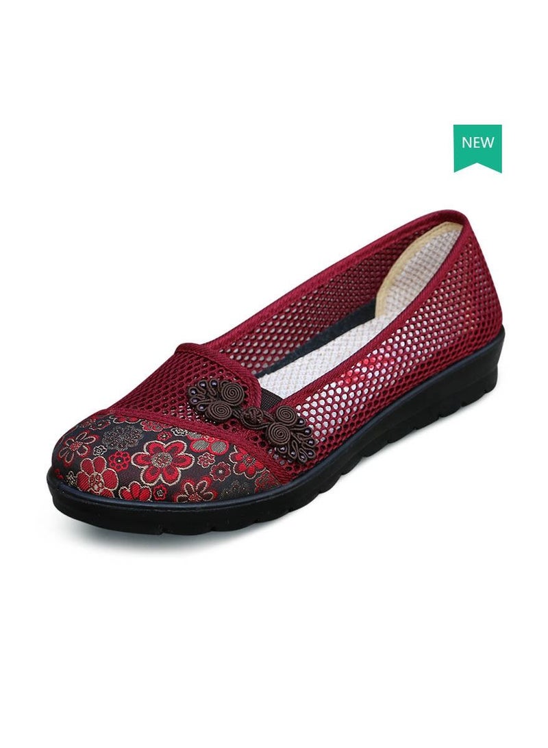 Loquat Women Mesh Shoes Breathable Flat Sole Sandals Red - Image 1