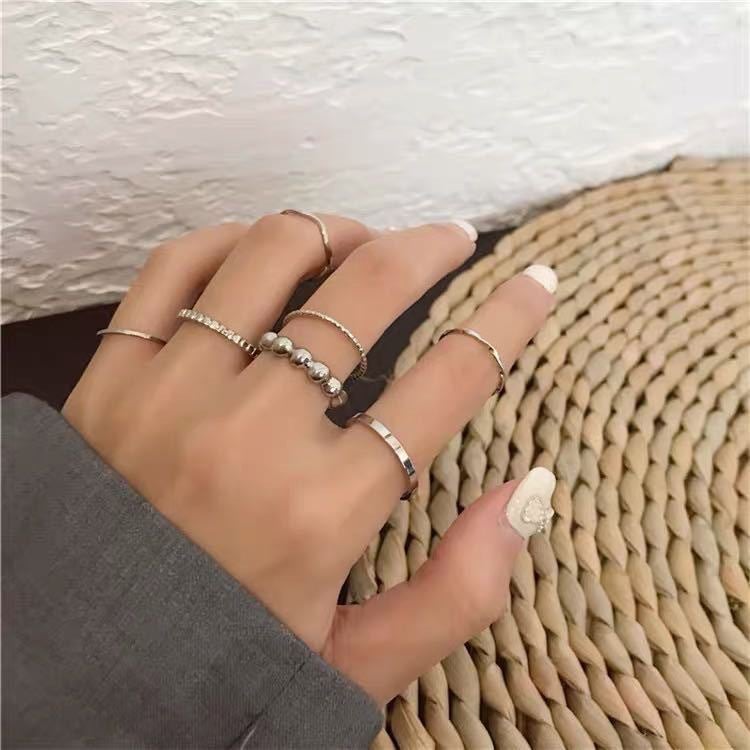 نسخة كورية من خاتم بدلة الطلاب في كوريا الجنوبية أسلوب بسيط شبكة حمراء أنثوية أسلوب بارد 8 قطع خاتم كم خاتم متراص - Image 5
