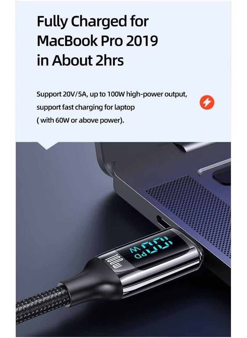 Usams 100W USB-C PD Fast Charging & Data Cable with Digital Display – 2 Meters Braided Cord with Zinc Alloy Plug – Compatible with iPhone, iPad, MacBook and Other USB-C Devices – Durable, Tangle-Free, High-Speed Charging and Data Transfer Cable - Image 5