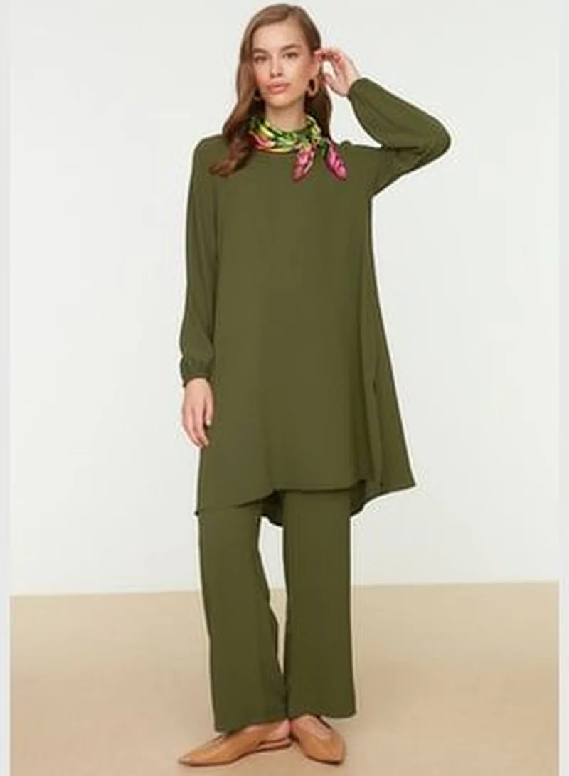 trendyol Khaki Elastic Sleeves, Wide Legs Aerobin Tunic-Pants Weave Suit TCTSS22US0023