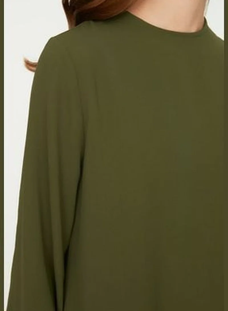 trendyol Khaki Elastic Sleeves, Wide Legs Aerobin Tunic-Pants Weave Suit TCTSS22US0023