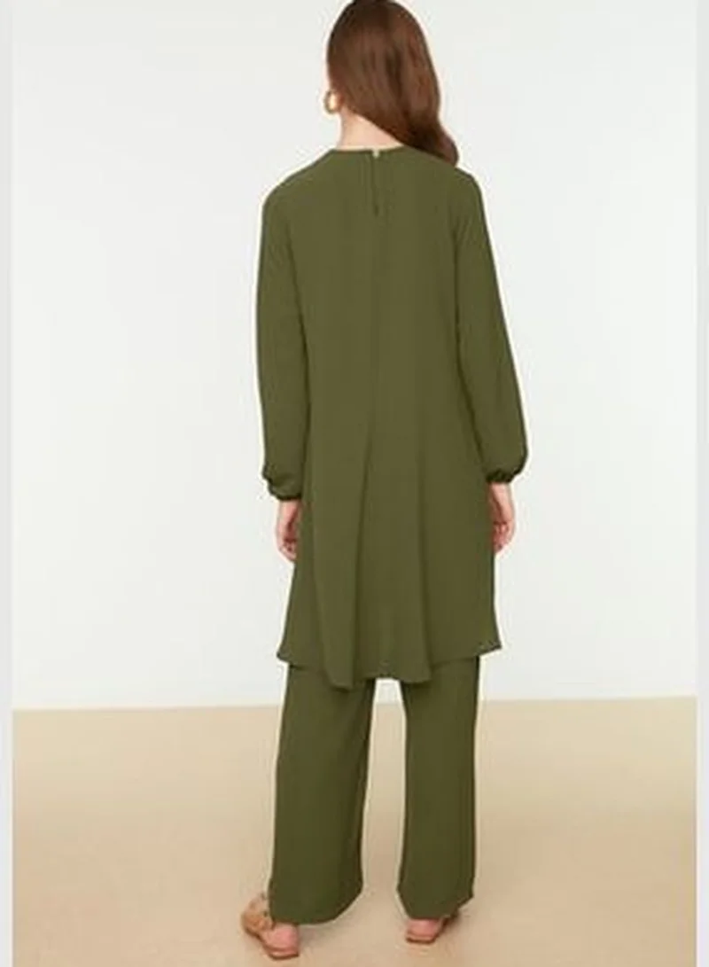 trendyol Khaki Elastic Sleeves, Wide Legs Aerobin Tunic-Pants Weave Suit TCTSS22US0023