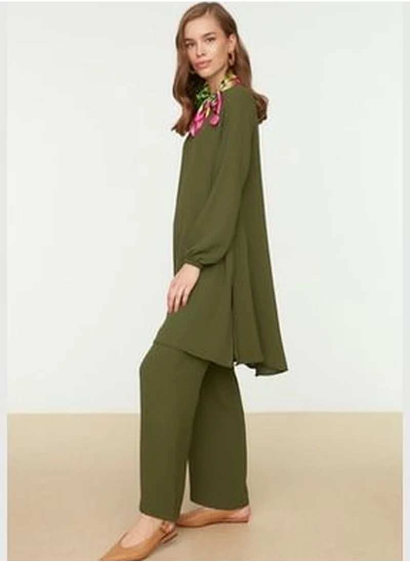 trendyol Khaki Elastic Sleeves, Wide Legs Aerobin Tunic-Pants Weave Suit TCTSS22US0023