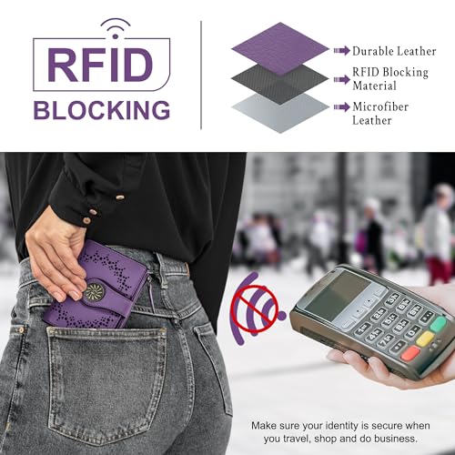 Tipmile محفظة صغيرة للنساء من تيبمايل، قابلة للطي، مع حماية RFID، حاملة بطاقات جلدية مع جيب بسحاب للنقود - Image 3
